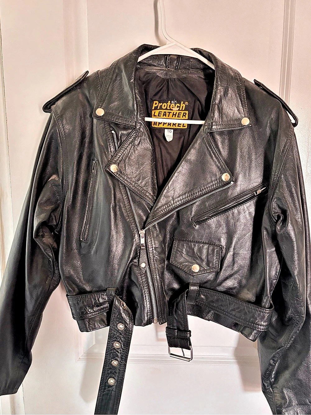 Protege Black Leather Moto Jacket Size 10 Like New